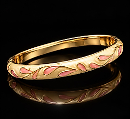 Gold Renk Pembe Damla Desenli Mineli Kelepçe Bilezik