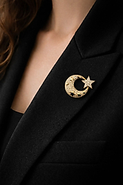Gold Ay Yıldız Broş