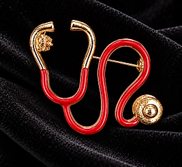Kırmızı Gold Stetoskop Tasarımlı Doktor ve Hemşire Broşu