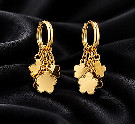 Gold Renk Çoklu Sallantılı Çiçek Figürlü Halka Küpe