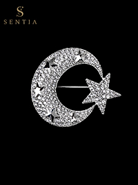 Ay Yıldız Figürlü Parlak Taşlı Gümüş Renk Türk Bayrağı