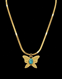 Kelebek uçlu,mavi taşlı Gold kolye