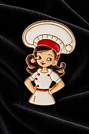 Aşçı Kız Figürlü Beyaz ve Kırmızı Mineli Mesleki Broş